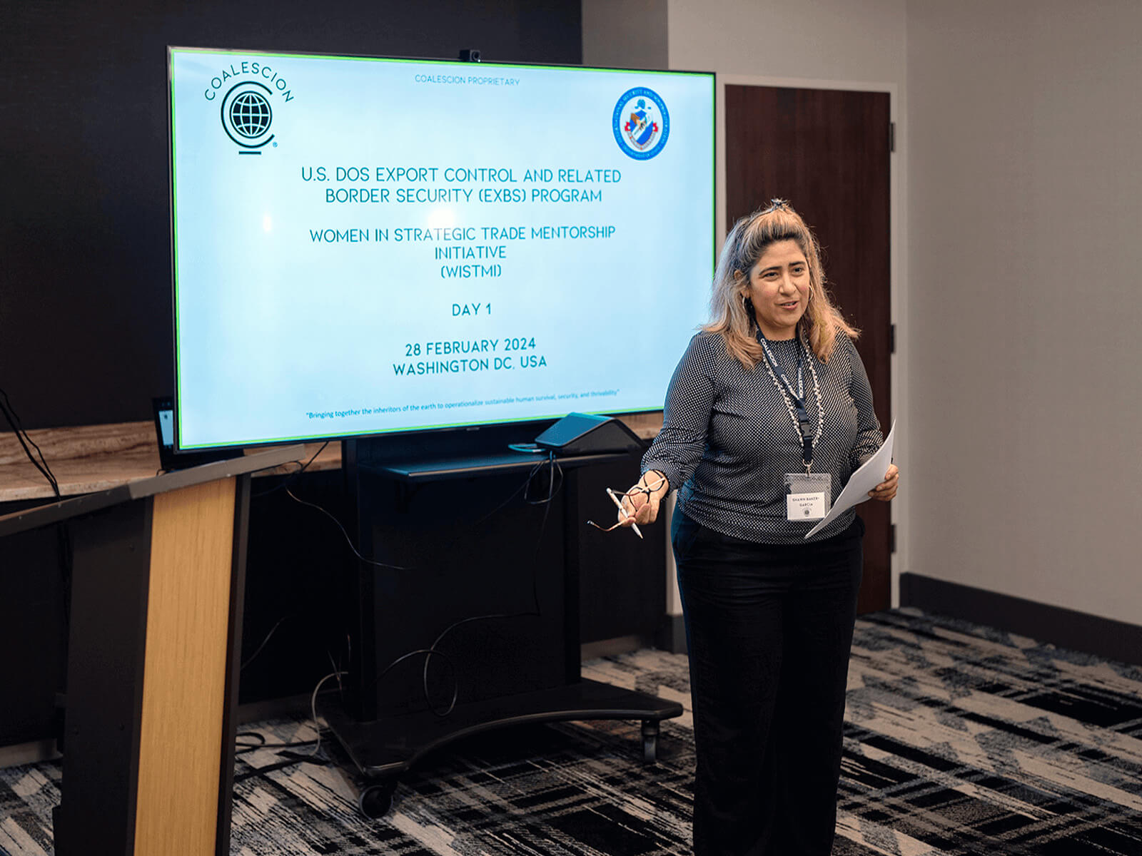 A woman presenting a presentation